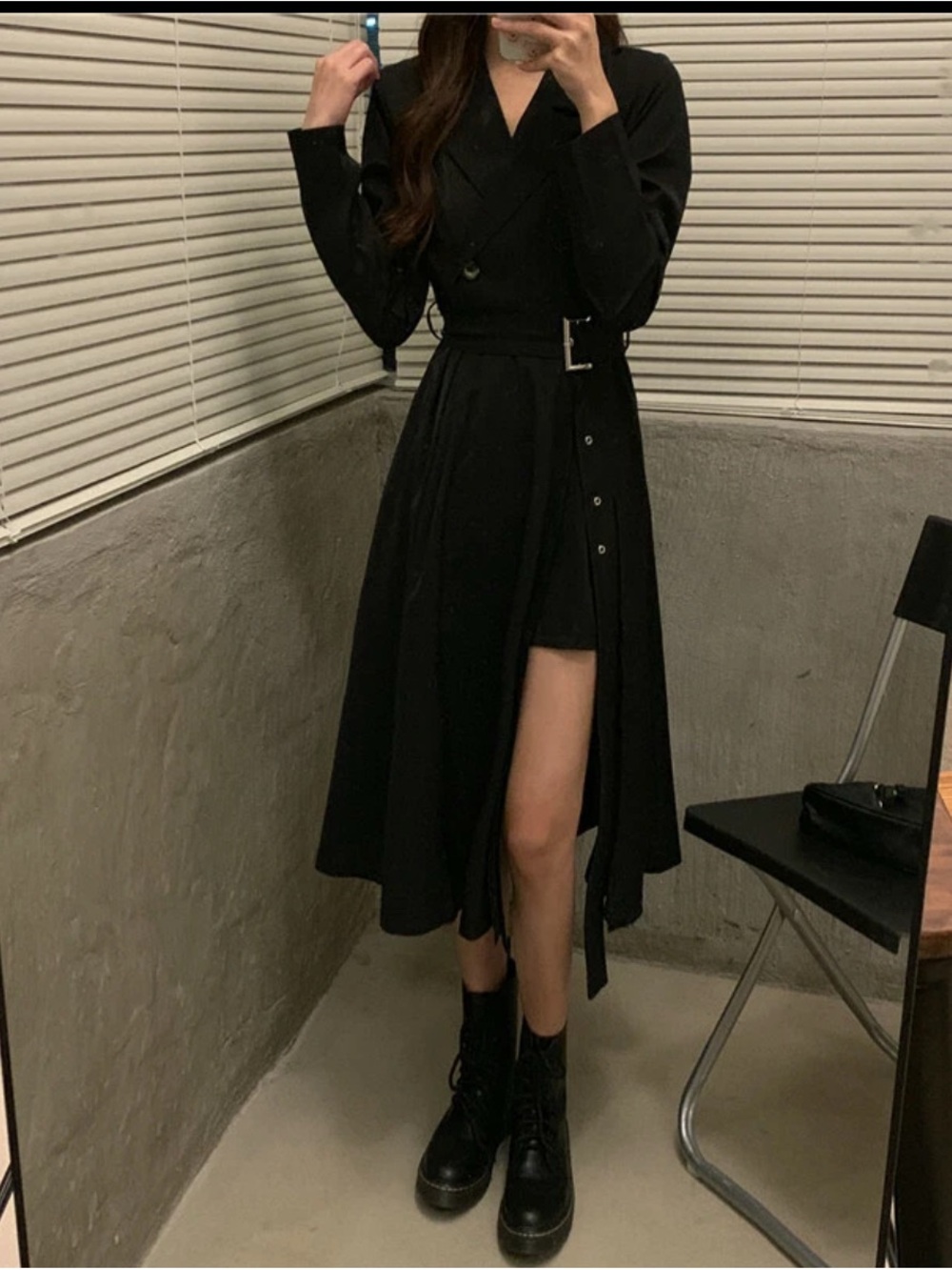 Chic Black Long Sleeve Dress with Belt NWOT